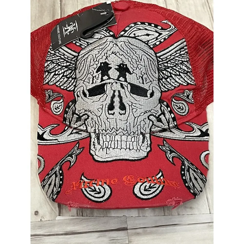 Xtreme Couture Hat Mens Skull Embroidered Red Cap Unisex One Size A1